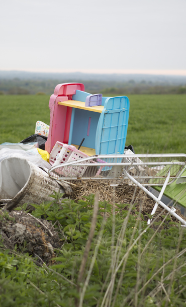 Fly tipping on a field