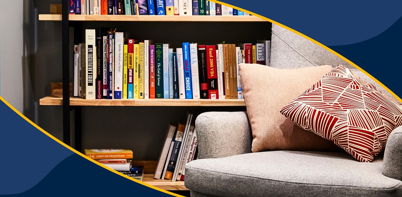 nojs Sofa next to bookshelf