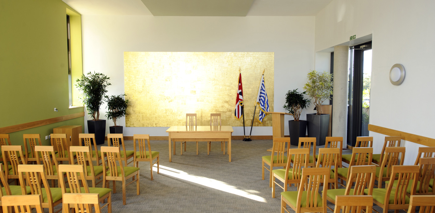 nojs The Henshall ceremony room with chairs laid out facing the front table