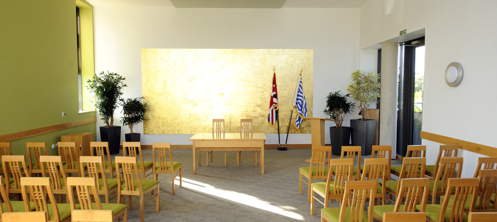 nojs The Henshall ceremony room with chairs laid out facing the front table